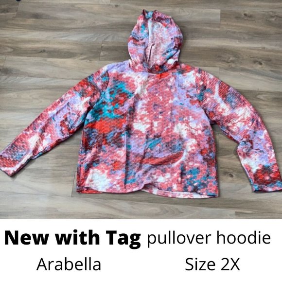 Tops - Arabella top tie dye print hooded pull on top w stretch casual  2X